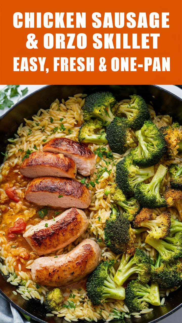 Easy Chicken Sausage Broccoli & Orzo Skillet – Healthy One-Pan Dinner 2025