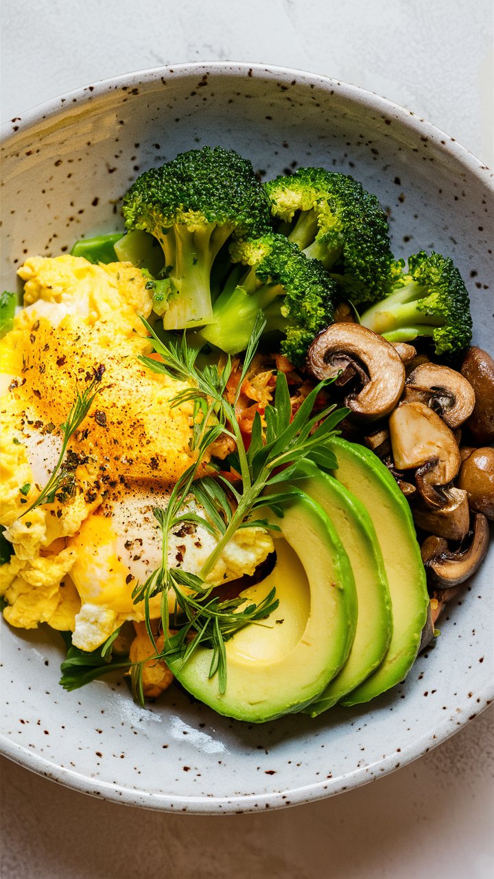 Scrambled Eggs with Broccoli Mushrooms & Avocado 2025