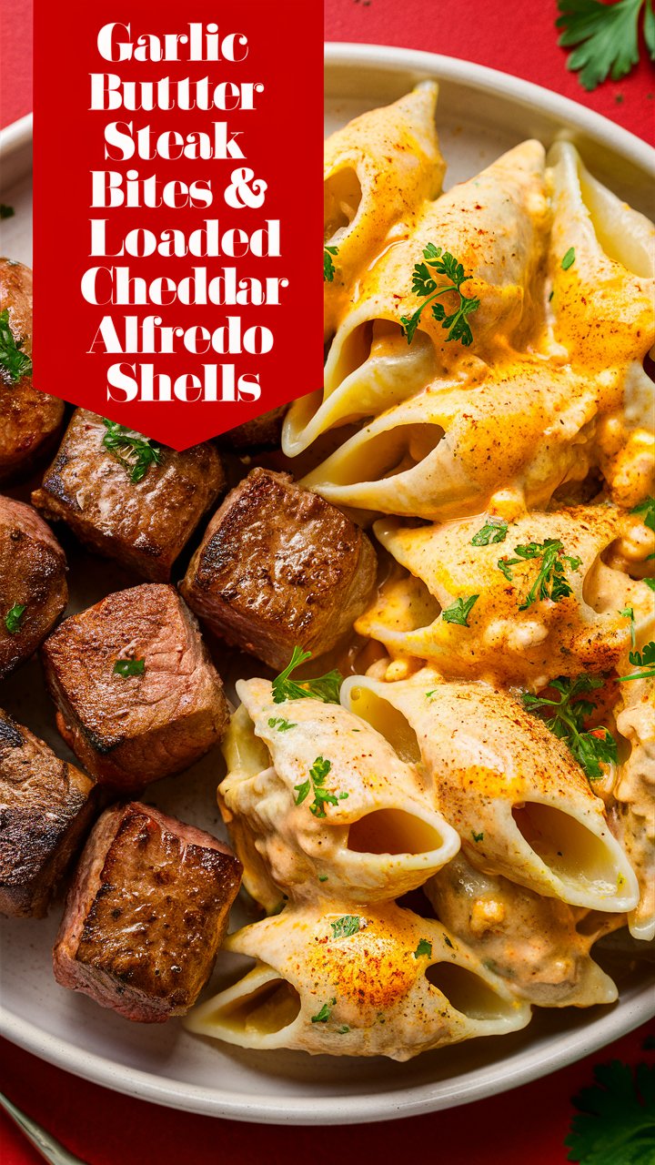 Steak Bites and Shell Pasta in Garlic Butter Alfredo Sauce 2025
