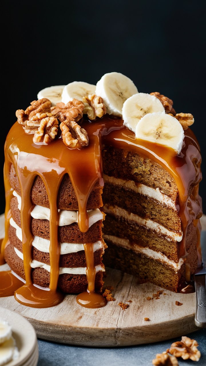 Decadent Caramel Banana Pecan Cake Recipe 2025