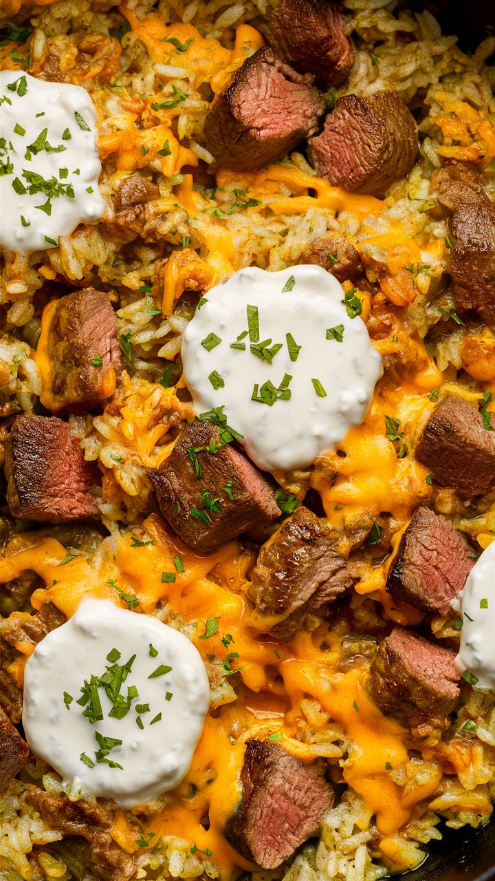 Garlic Butter Beef and Rice Skillet with Cheddar Parmesan Sauce 2025