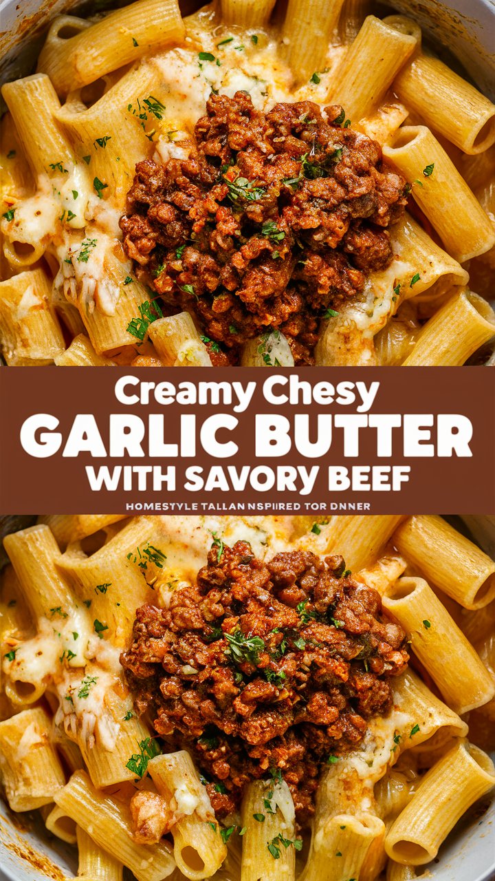 Creamy Cheesy Garlic Butter Rigatoni with Savory Beef 2025