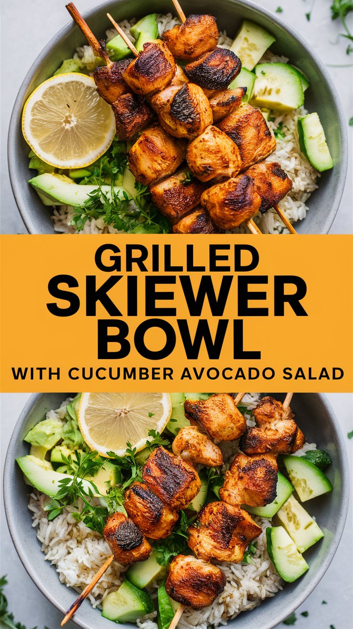 Grilled Chicken Skewer Bowl with Cucumber Avocado Salad 2025
