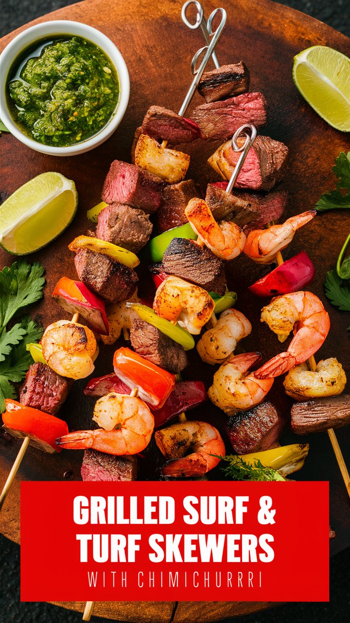 Grilled Surf & Turf Skewers with Chimichurri: The Ultimate Steak & Shrimp BBQ Recipe