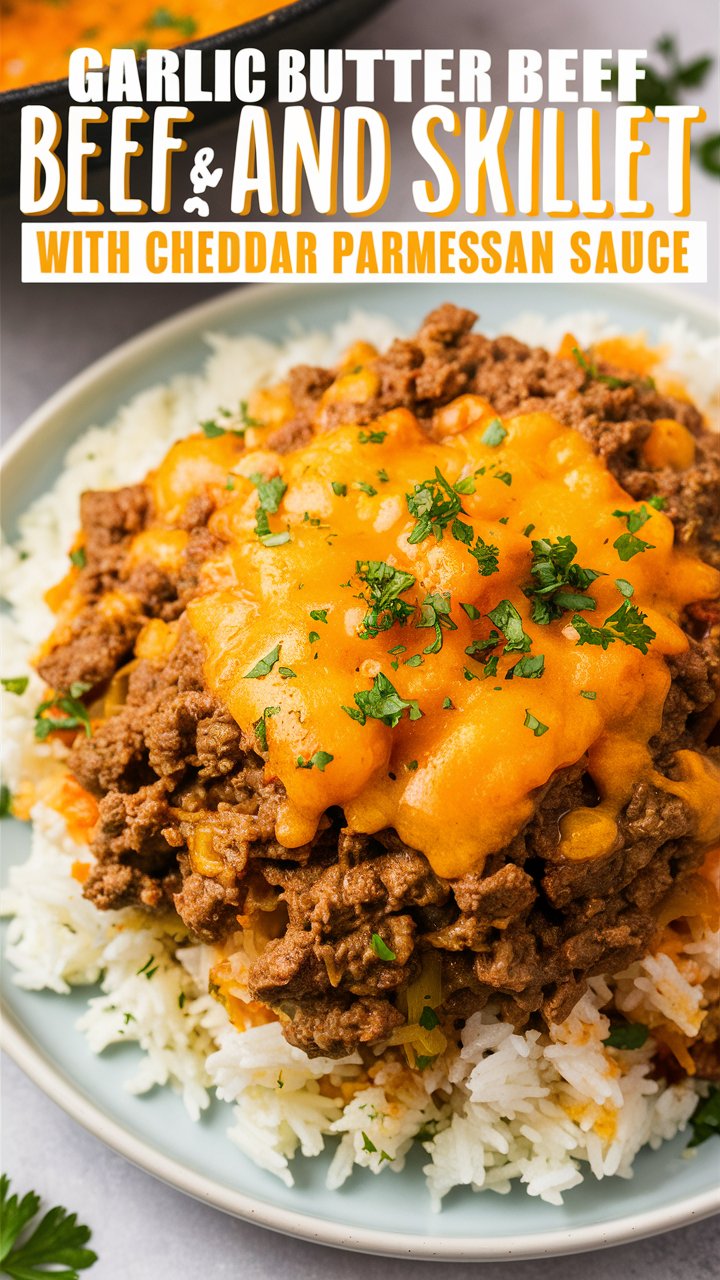 Garlic Butter Beef and Rice Skillet with Cheddar Parmesan Sauce 2025